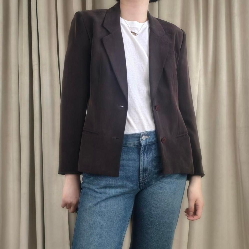 Vintage Cahus Brown Silk Cropped Fitted Blazer